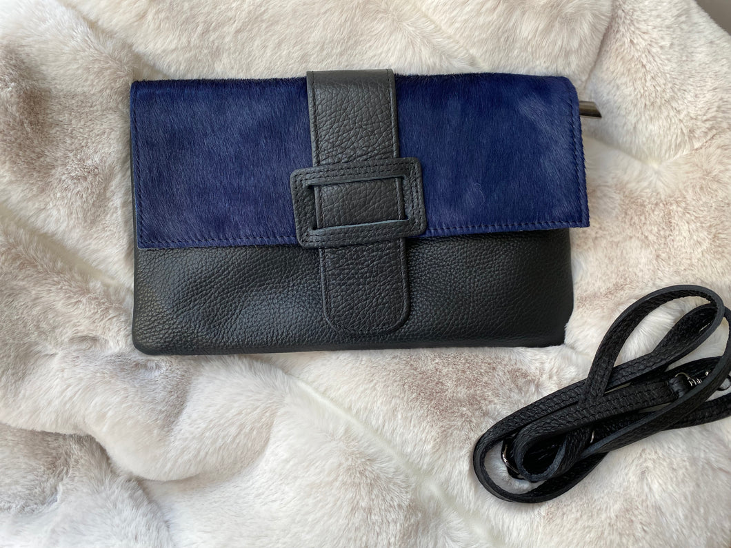 Leather Buckle Crossbody and Clutch